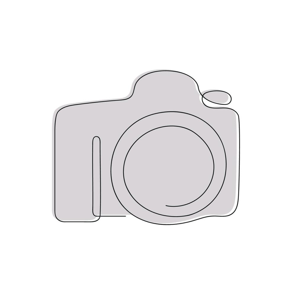 Photo camera in one continuous line in color. One line drawing, minimalism. vector