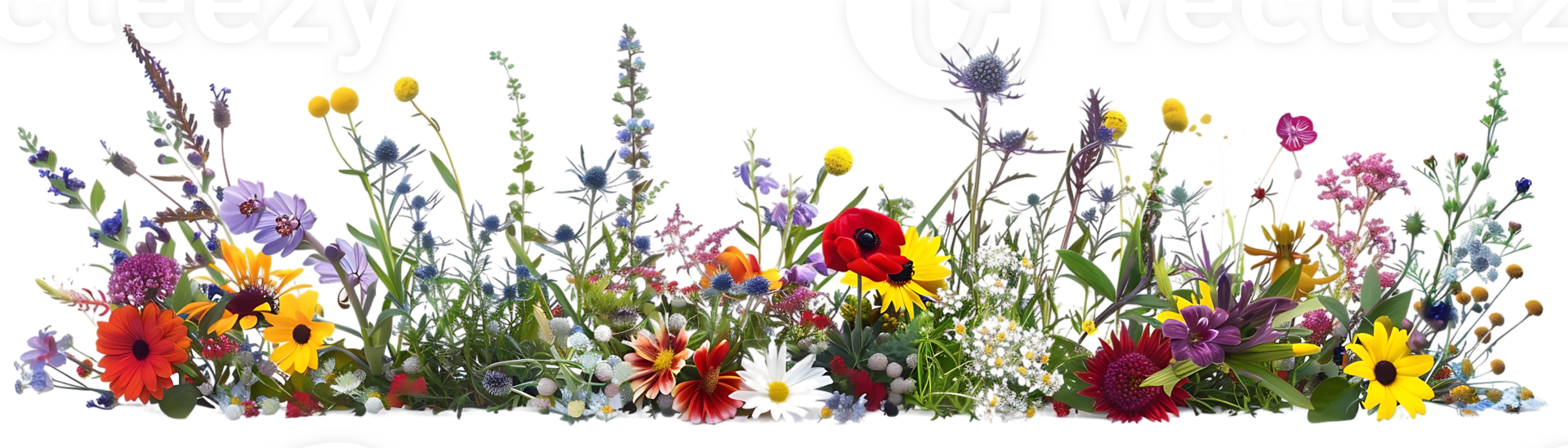 Vibrant Wildflowers Bloom Against a Transparent Background, Creating a Colorful Floral Display png
