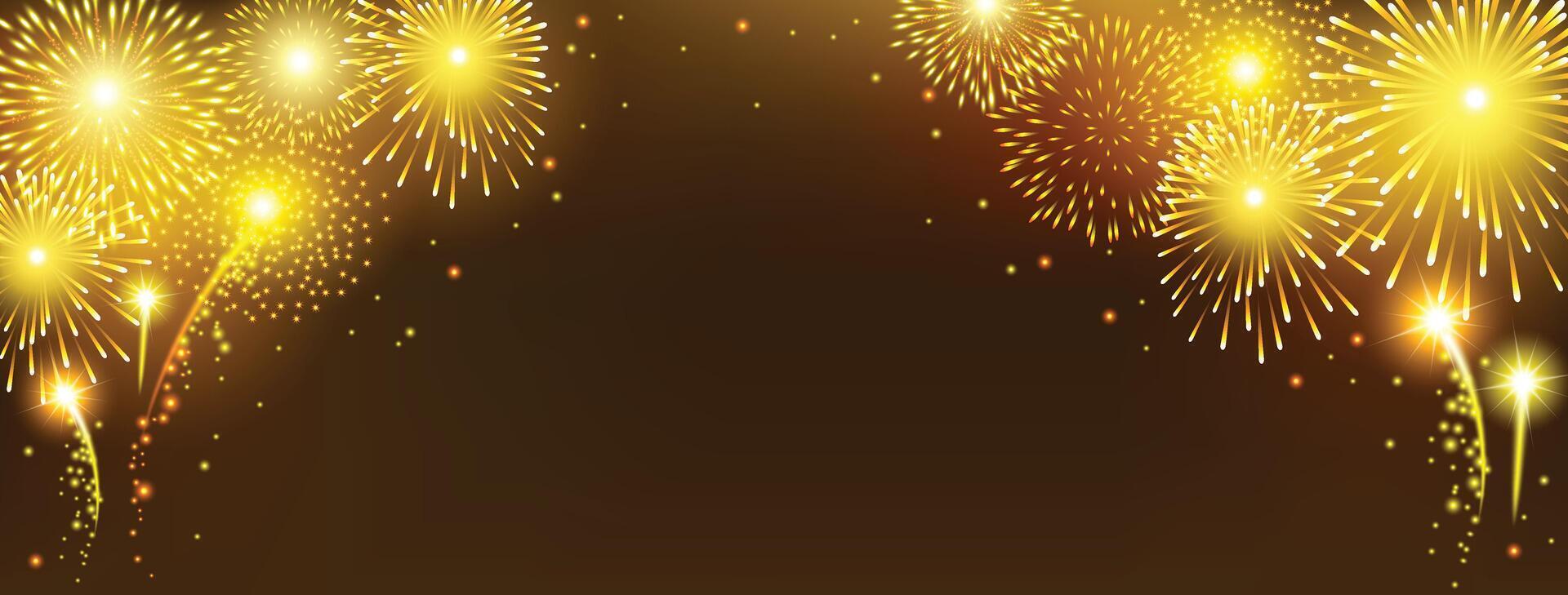 Abstract golden firework on black background for celebration vector
