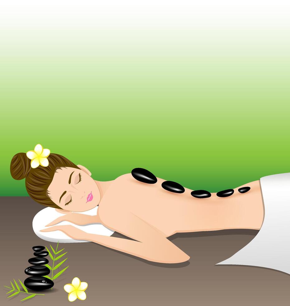 Beautiful woman lying a therapy with hot stones vector