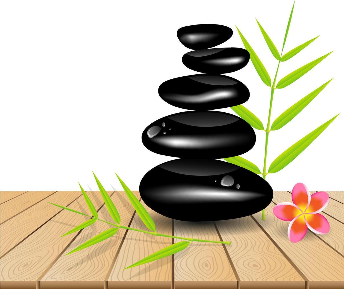 Hot stone massage on wooden table vector