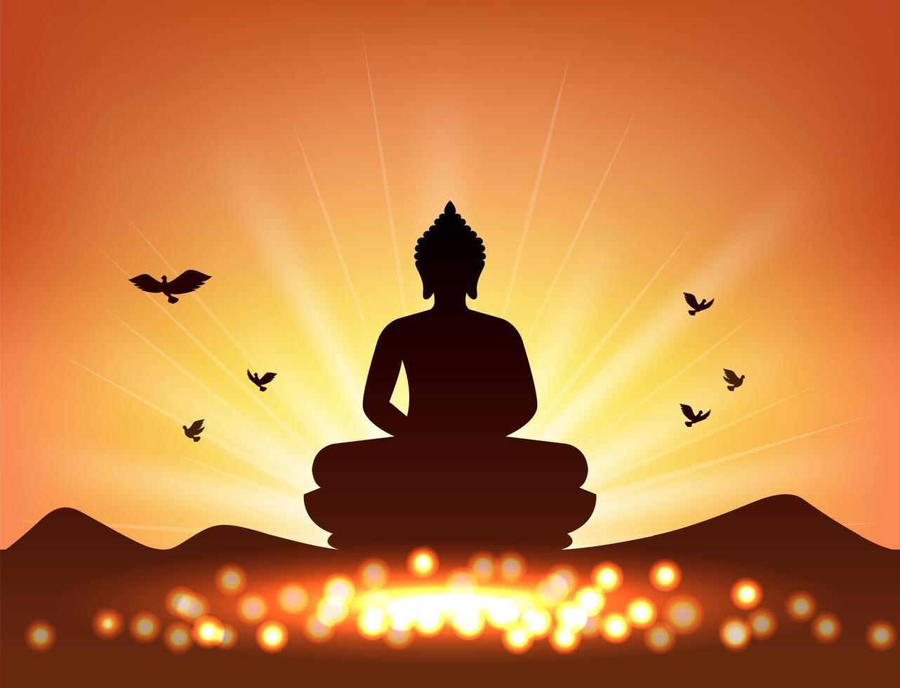 Buddha silhouette and candlelight for Buddhism vector