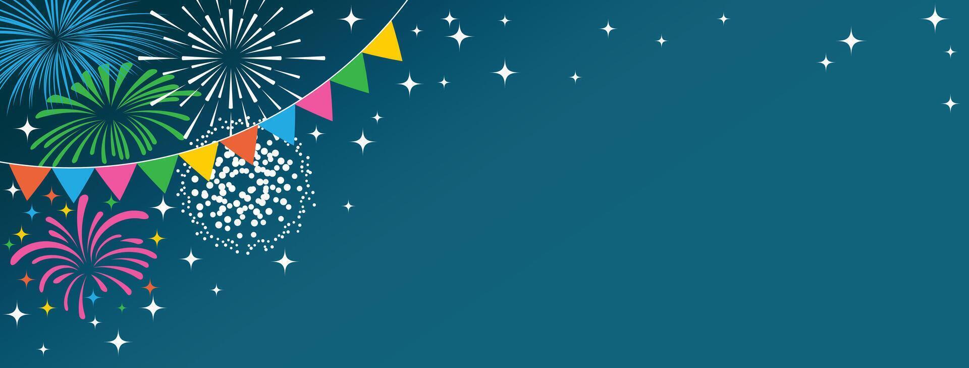 Colorful fireworks on blue background for Celebration party festival birthday celebration or anniversary vector