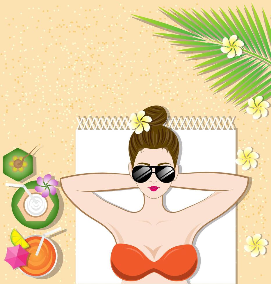 Beautiful girl lying on the beach vector