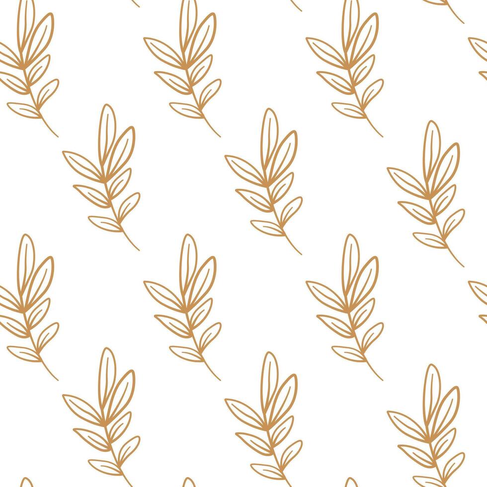 Seamless Pattern with Hand-Drawn Herbs. Foliage Romantic Tile on White Background for Textile, Wrapping Paper, Nature Designs, Covers, Banners. Scandinavian Style. vector