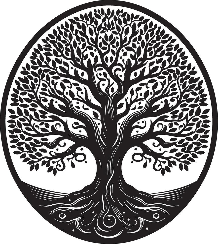 oval Tree, black color silhouette, isolated white background vector