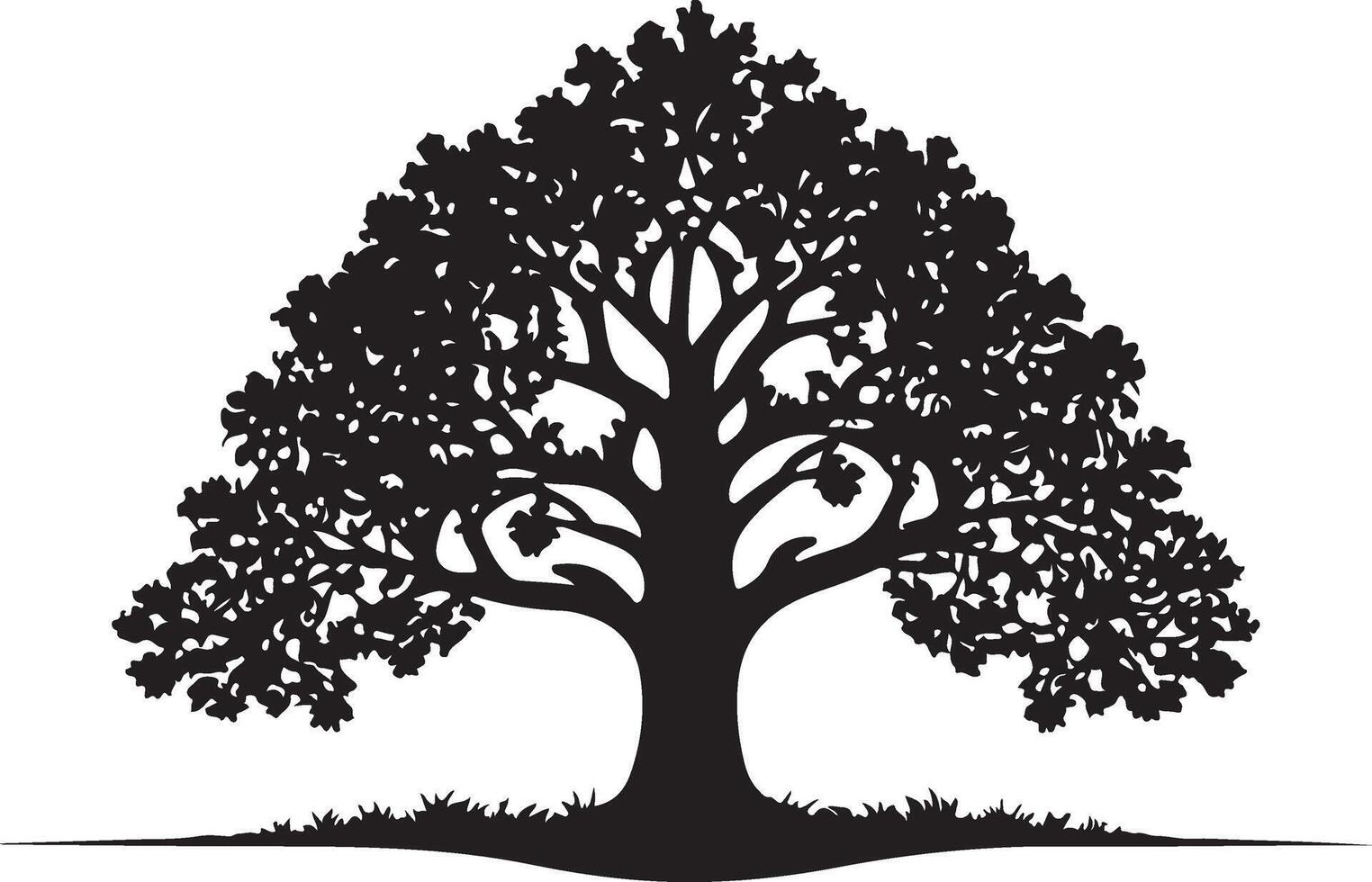 Oak tree, black color silhouette vector