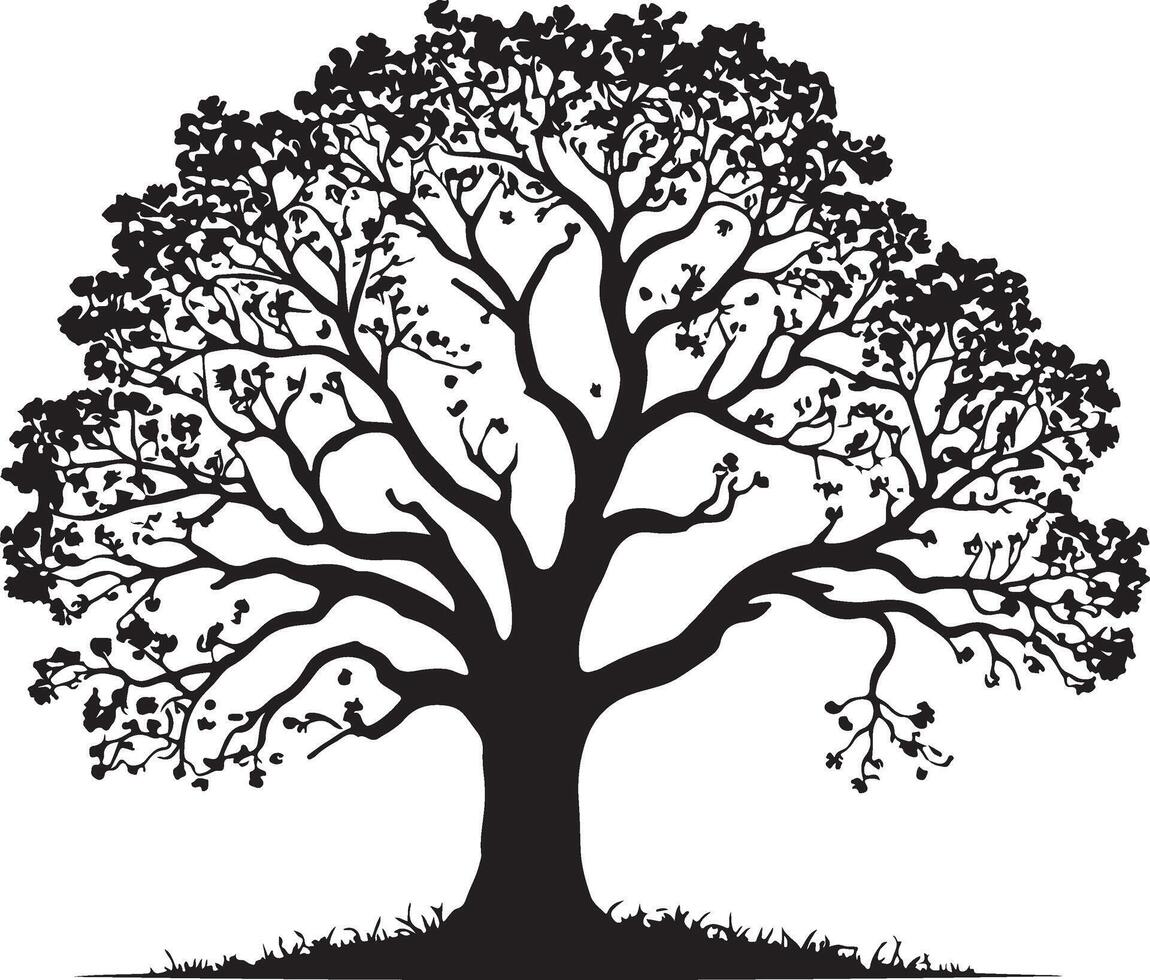 Oak tree, black color silhouette vector