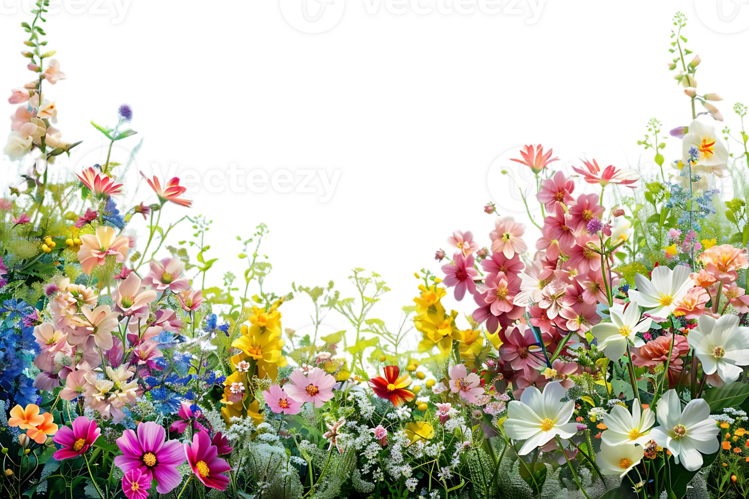 Vibrant Wildflowers Bloom Against a Transparent Background, Creating a Stunning Floral Display png