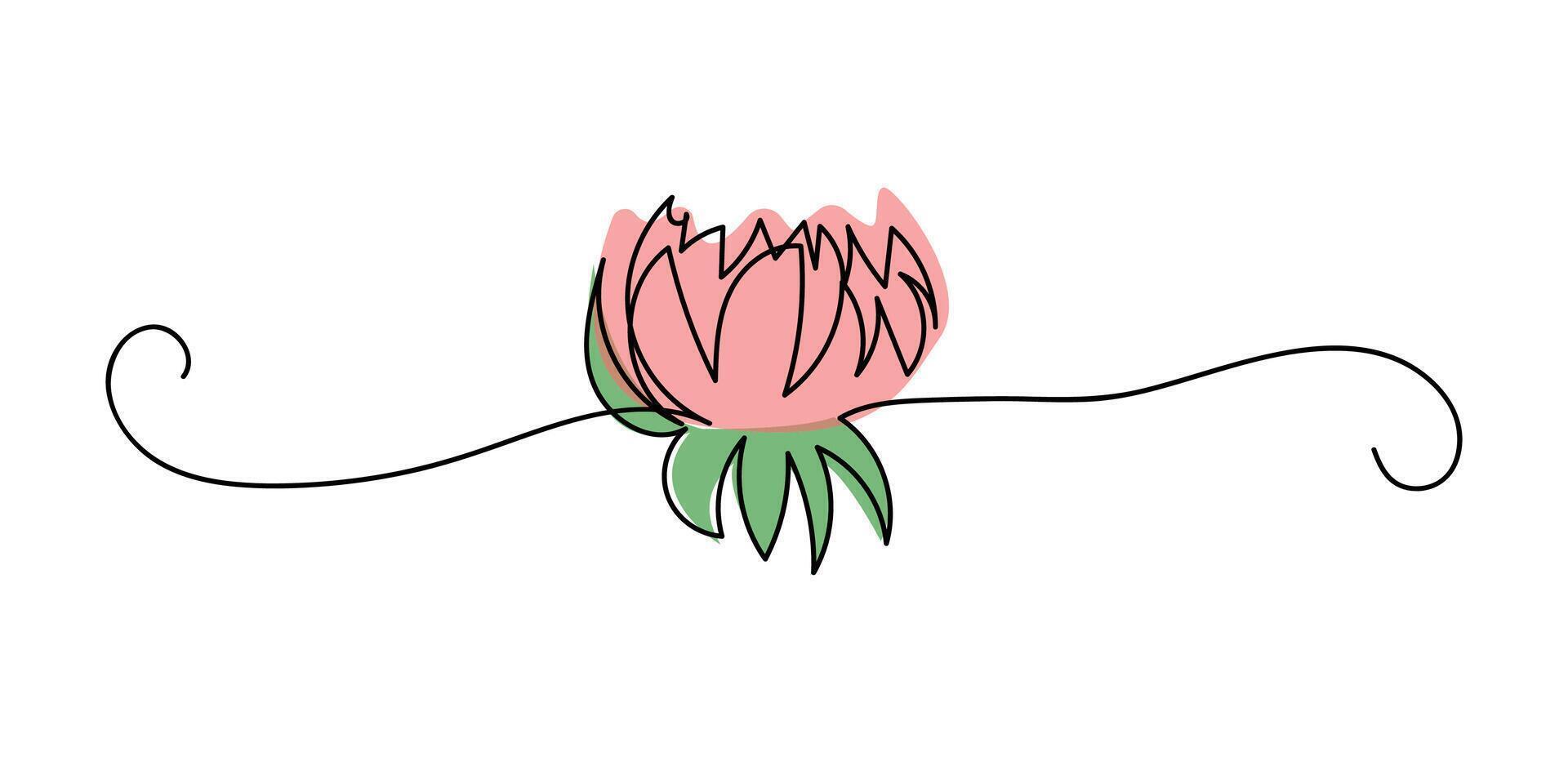 Continuous line hand drawing calligraphic flower concept logo beauty. Monoline spring floral design element in minimal style. love or botanical concept. vector