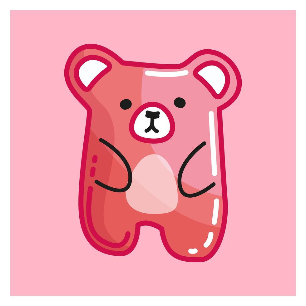 Bright red gummy bear. Cute Jelly bear fruit gummy. isolated illustration vector