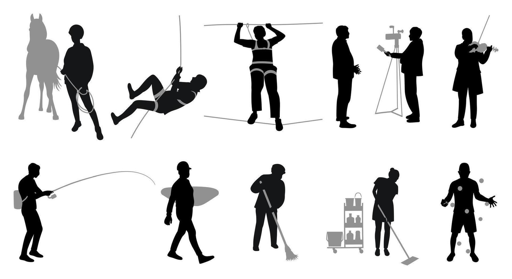 Silhouettes of people of different professions, a group of men and women vector