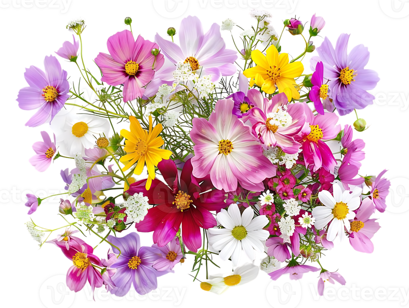Vibrant Cosmos and Daisy Bouquet with a Transparent Background png