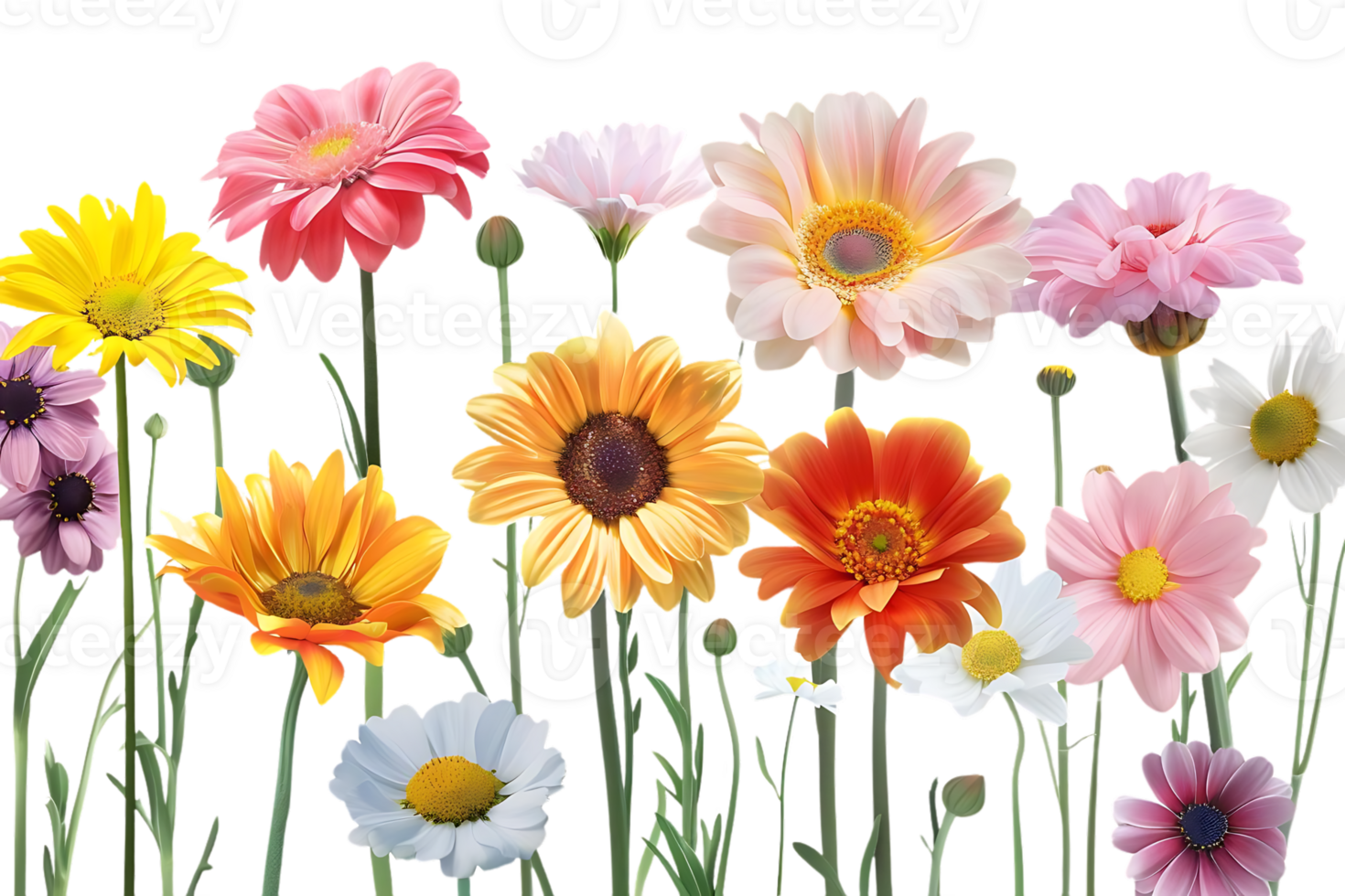 Blooming Daisies with Transparent Background, Vibrant Colors and Delicate Petals for Creative Designs png