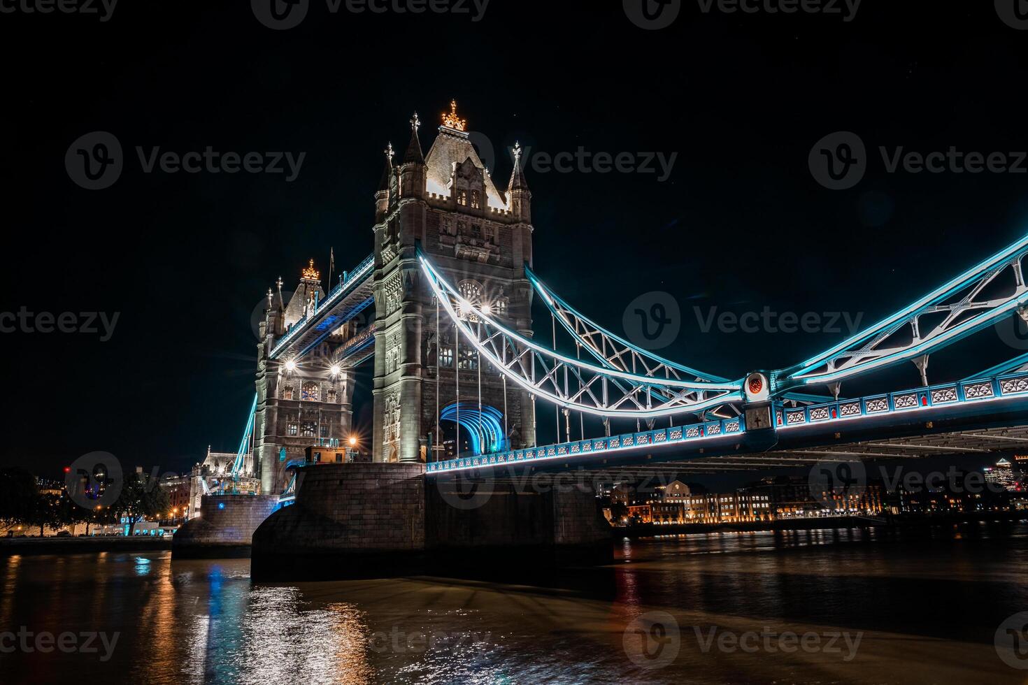London Tower Bridge at Night in United Kingdom. One of London's most famous bridges and must see landmarks in England photo