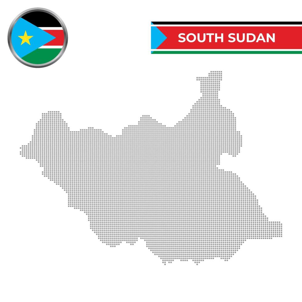 Dotted map of South Sudan with circular flag vector
