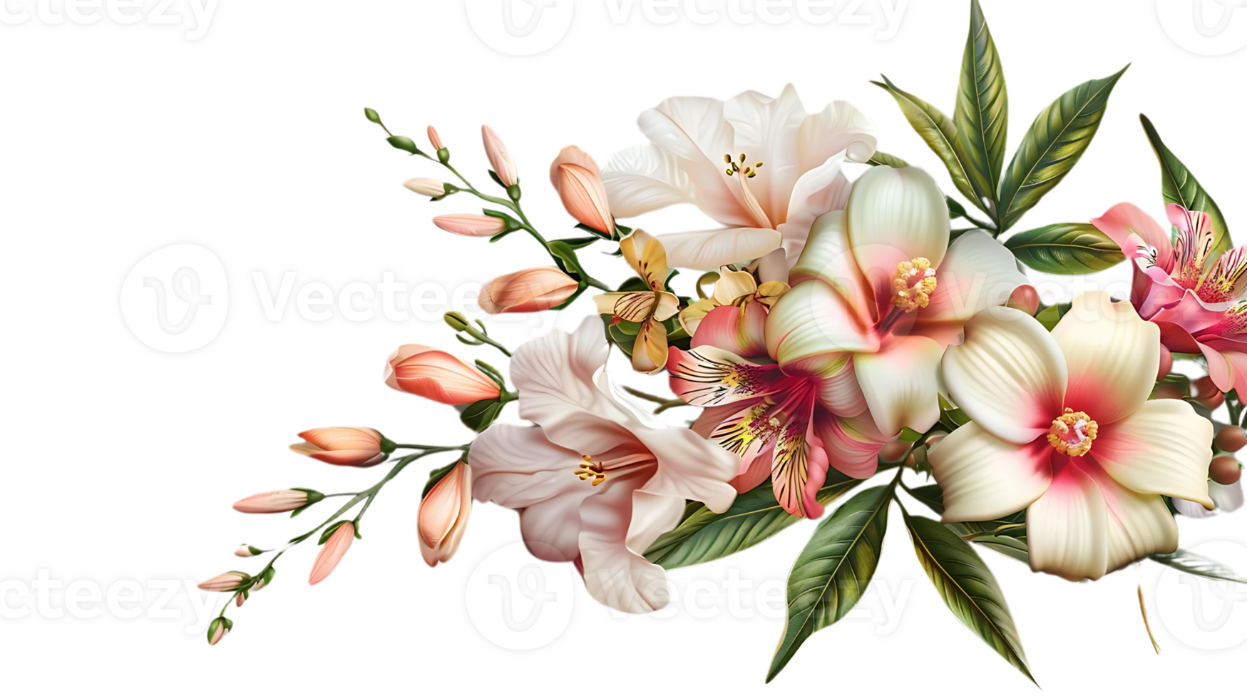 Delicate Pink and White Flowers Blooming on a Transparent Background, a Beautiful Floral Arrangement for Design Inspiration. png
