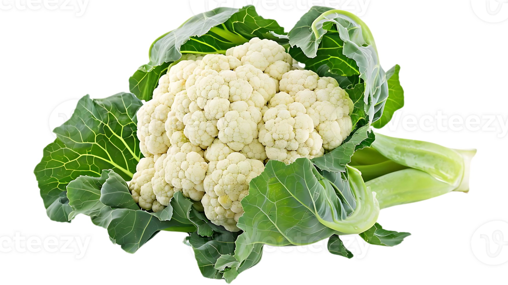 Cauliflower with Green Leaves Realistic Image png