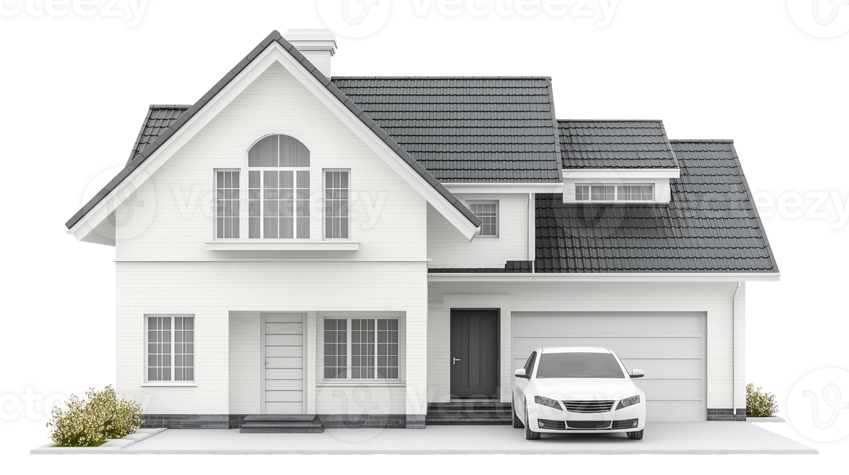 modern white house with a garage on a transparent background png