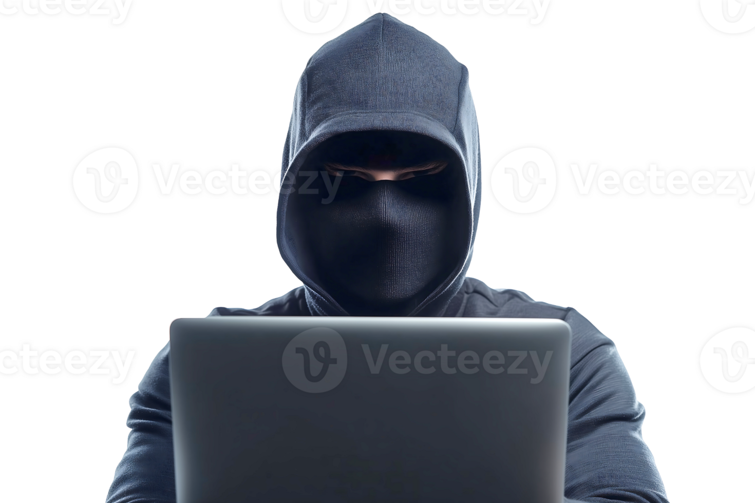 hacker with laptop on a transparent background png