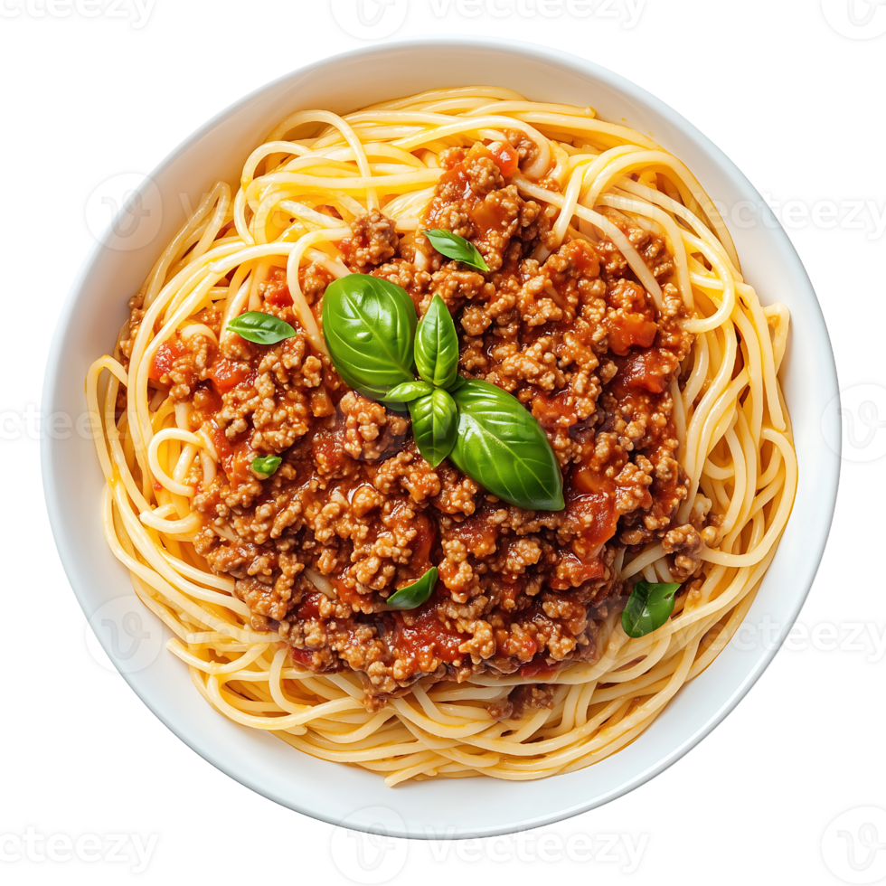 Spaghetti bolognese on plate on a transparent background png
