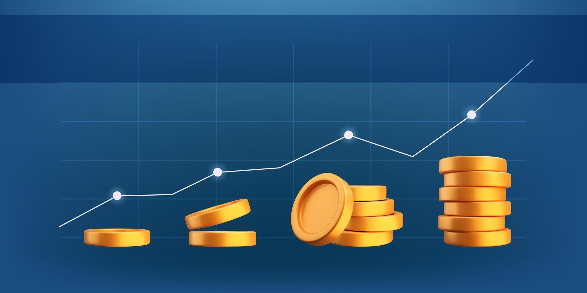 Money earning and investment concept with 3D realistic coin stack. Business and finance banner vector