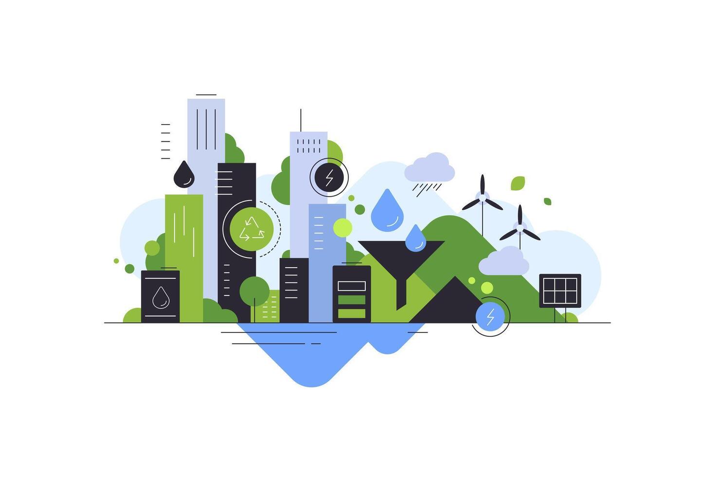 Smart city and alternative energy sources. Modern flat illustration vector