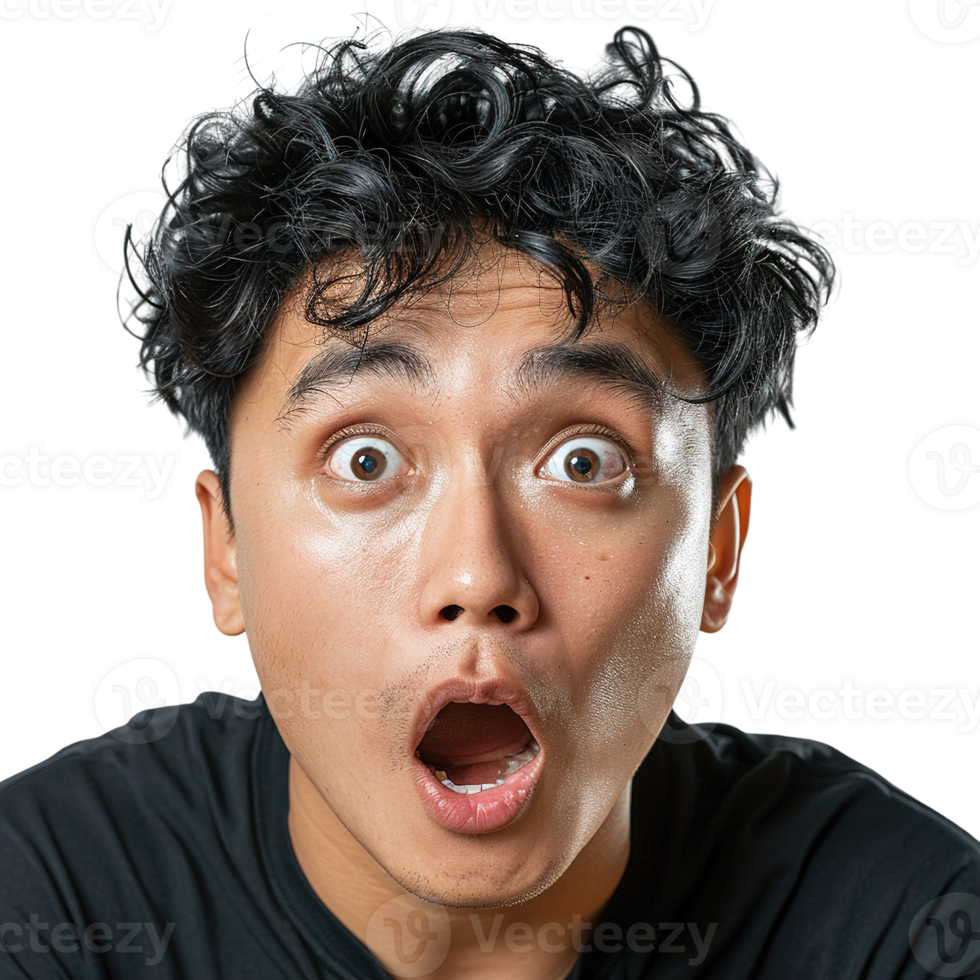 A man with a black shirt and messy hair is making a funny face with his mouth open png