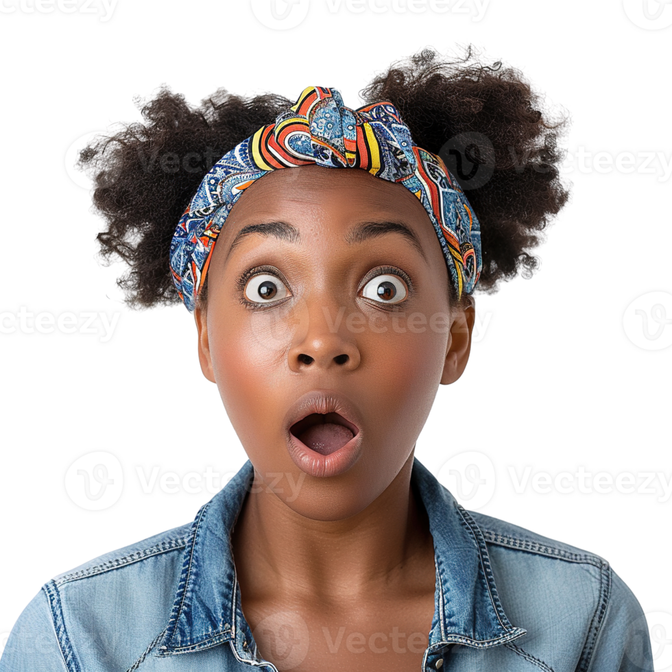 A woman with a surprised expression on her face isolated on transparent background png