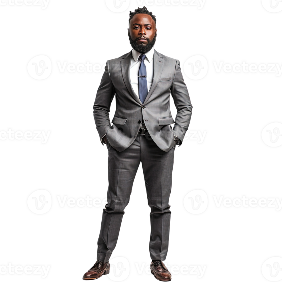 A businessman in a gray suit and blue tie isolated on transparent background png