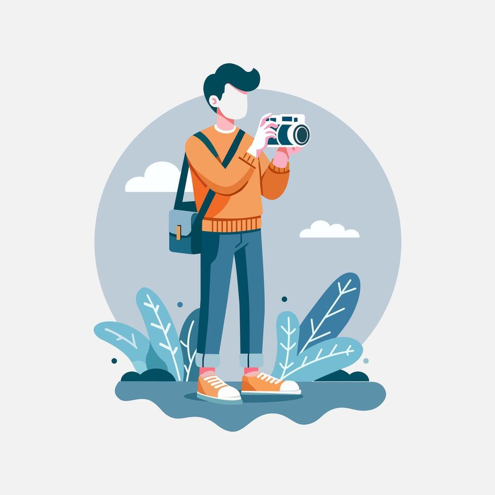 Mark World Photography Day with this flat illustration of a photographer capturing moments vector