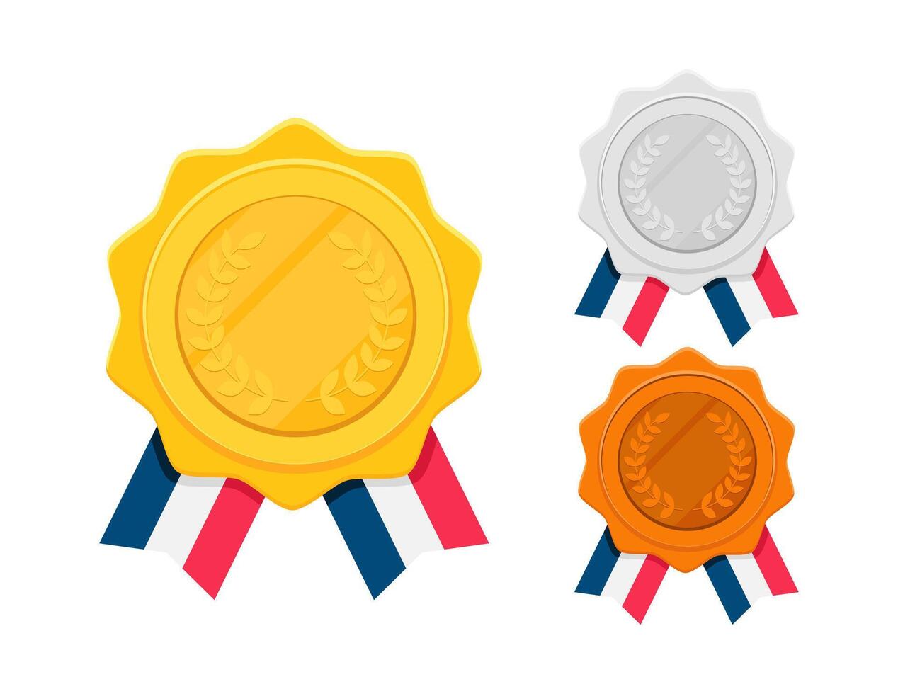 Gold, Silver, Bronze Medals Flat Design Illustration vector