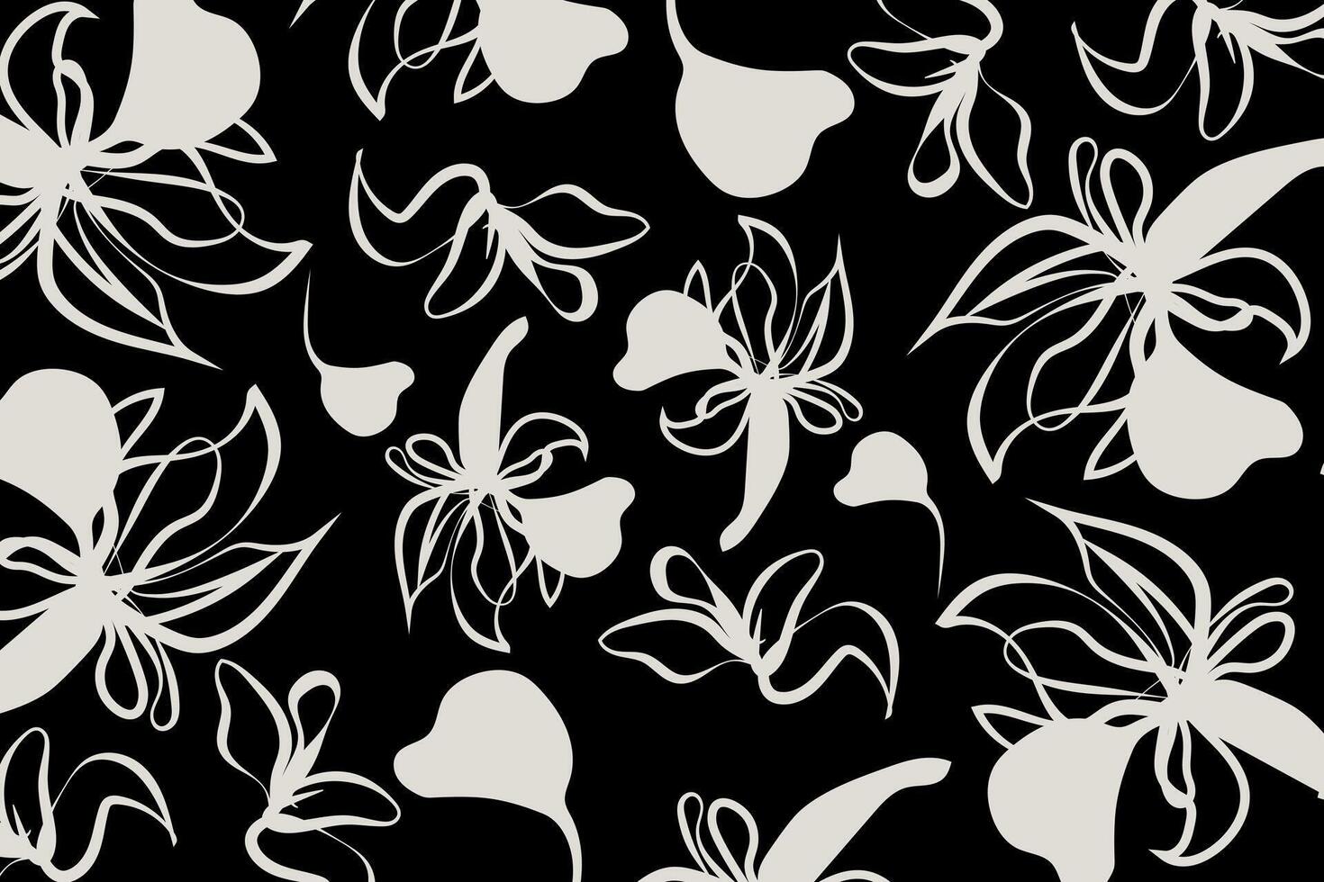 a monochromatic floral pattern where soft white abstract flowers contrast sharply against a black background. This creates a striking visual impact design vector