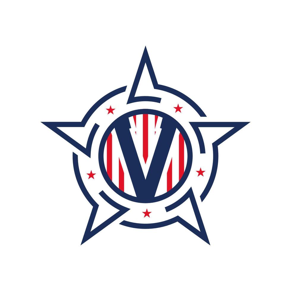 American Patriotic V Logo with Star and Flag. Letter V Patriotic Logo Design vector