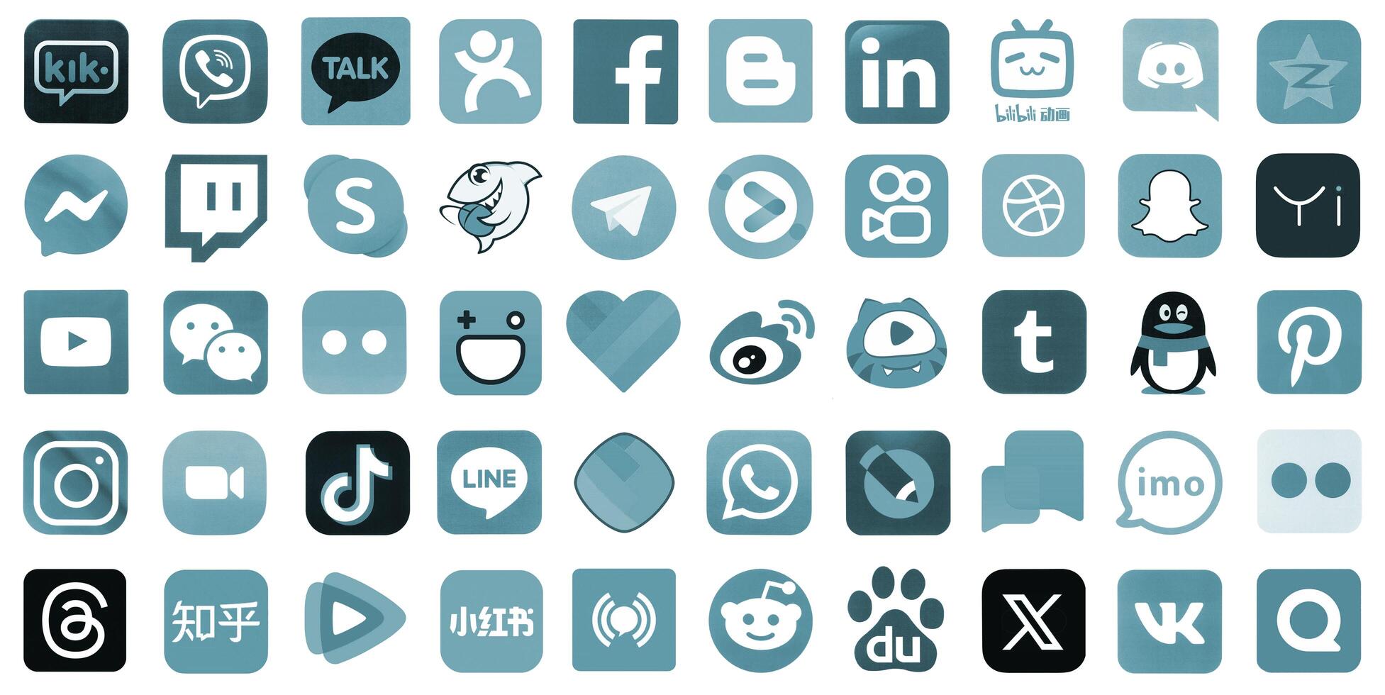KYIV, UKRAINE - APRIL 1, 2024 Many icons of social media, messengers, sharing platforms photo