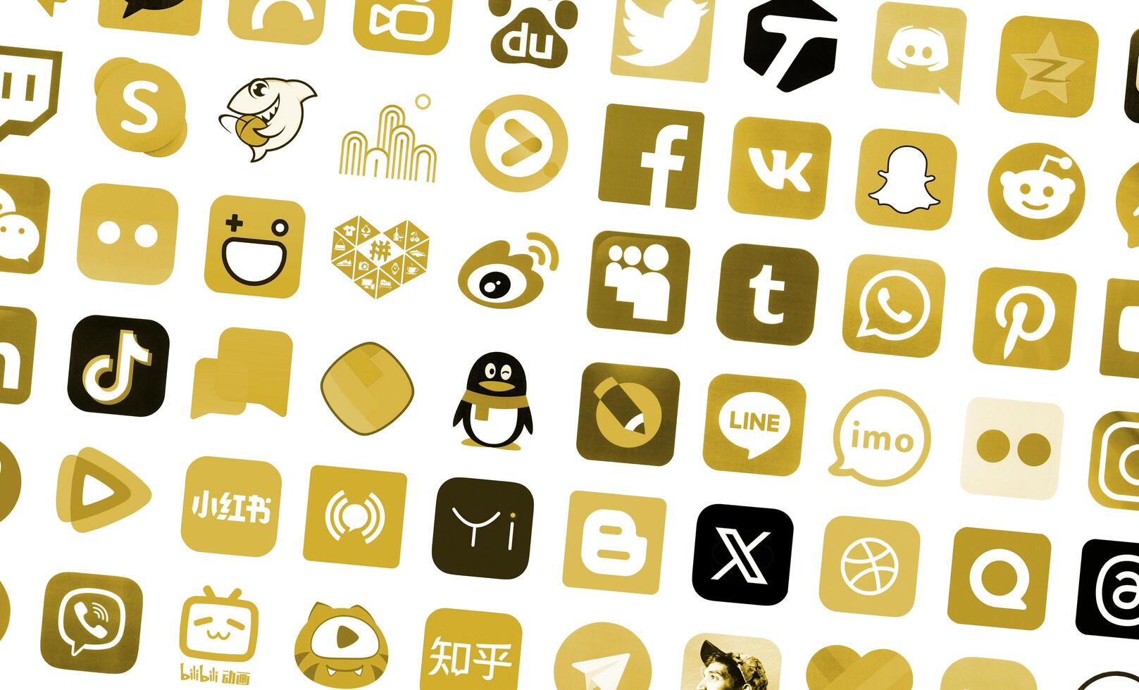 KYIV, UKRAINE - APRIL 1, 2024 Many icons of social media, messengers, sharing platforms photo