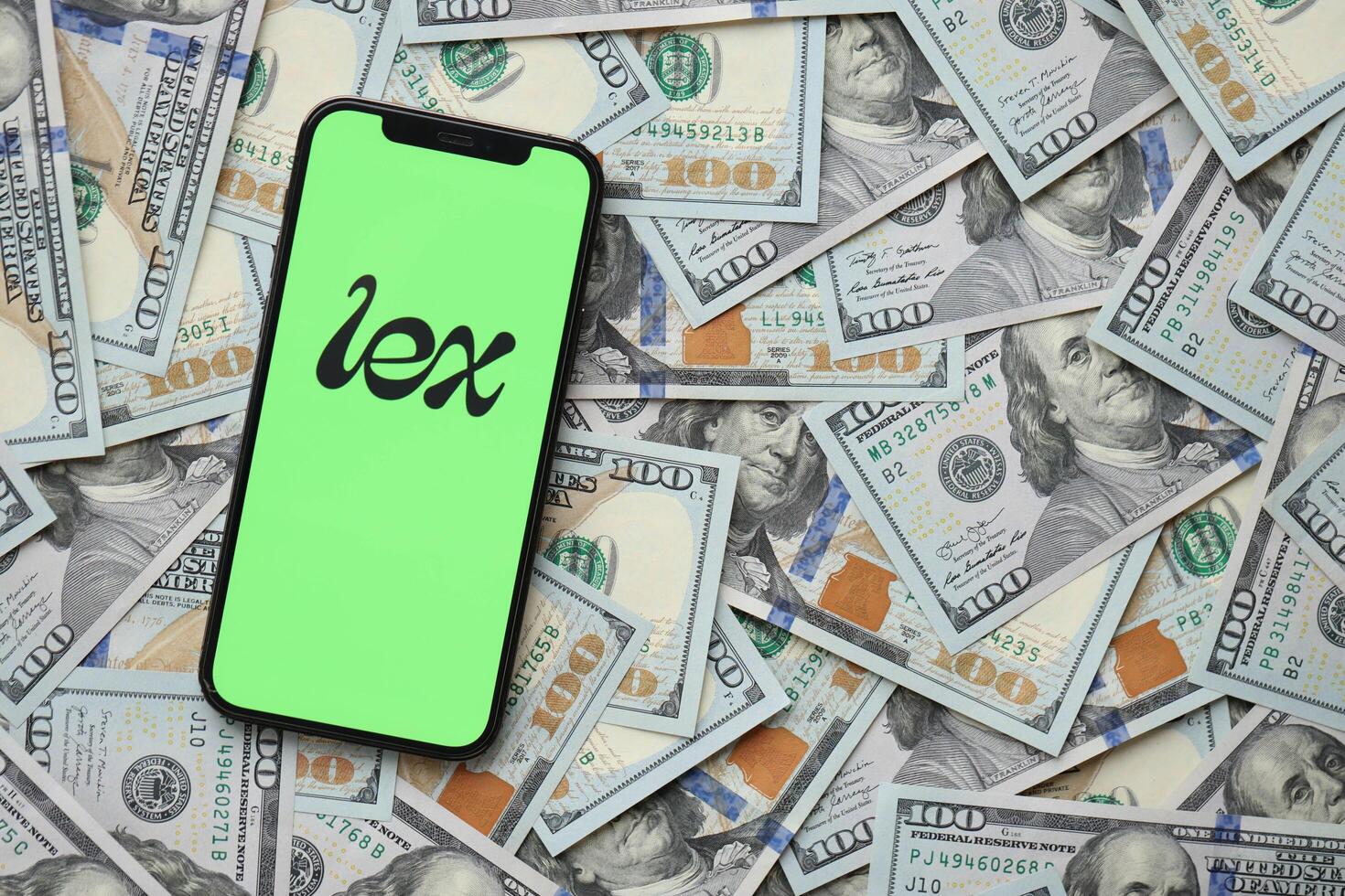 KYIV, UKRAINE - FEBRUARY 23, 2024 Lex logo of famous dating website or app on iPhone display photo