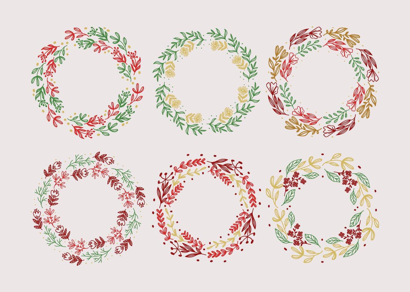 christmas wreath line drawing floral collection vector