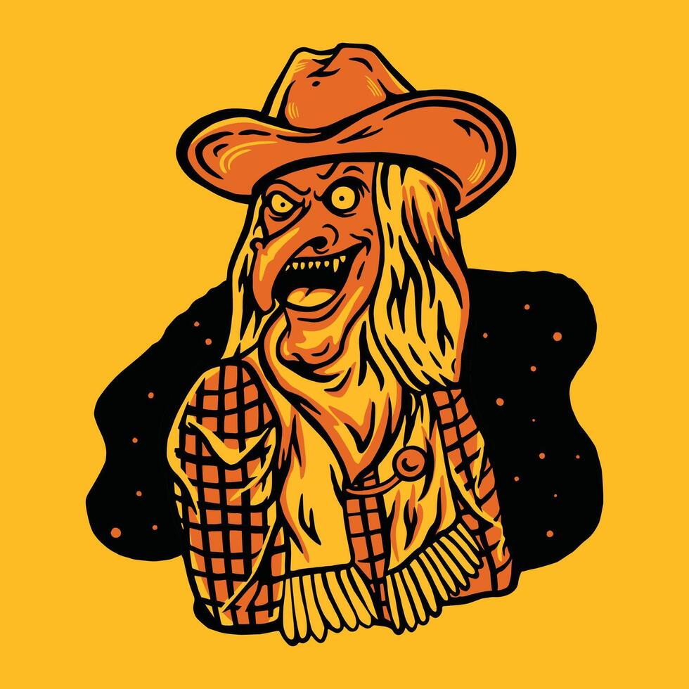 Vintage Halloween Cowboy Witch Illustration Spooky Character Design for Festive Occasions vector