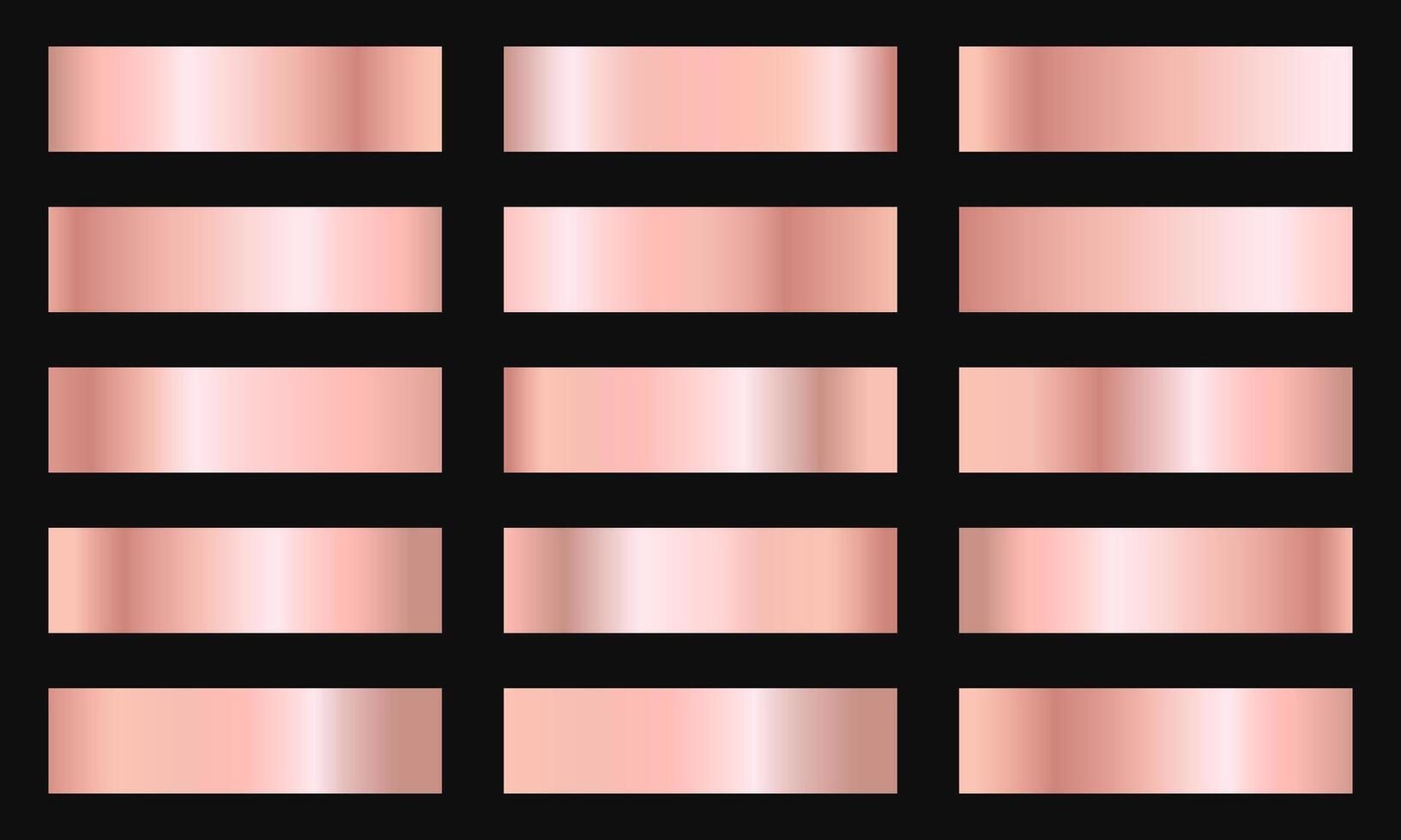 Set of rose gold gradient design isolated on black background vector
