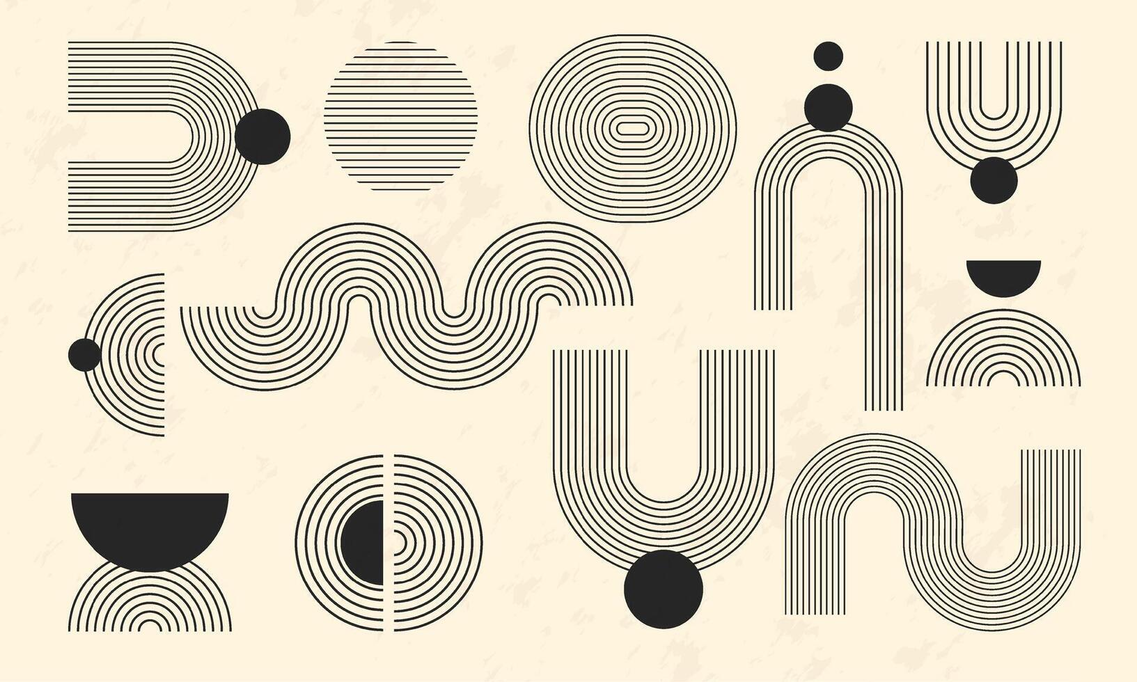 hand drawn abstract geometric line art design set,modern mid century minimal vintage design decorative vector