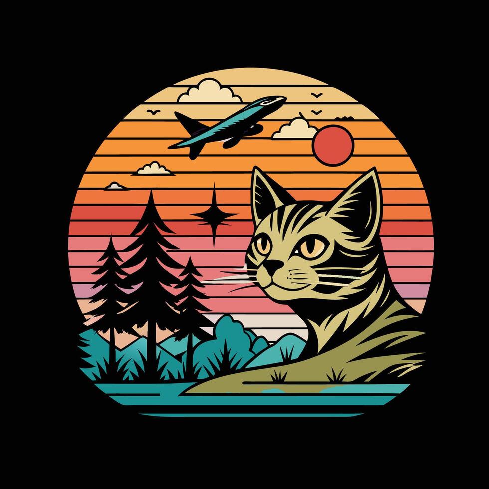 a cat look to the forest vector