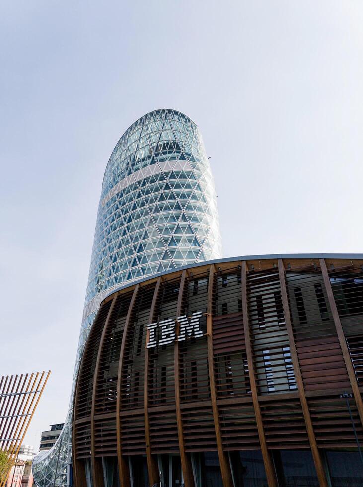 Milan, Italy, July 29, 2024 - Sign of IBM on the office building. photo