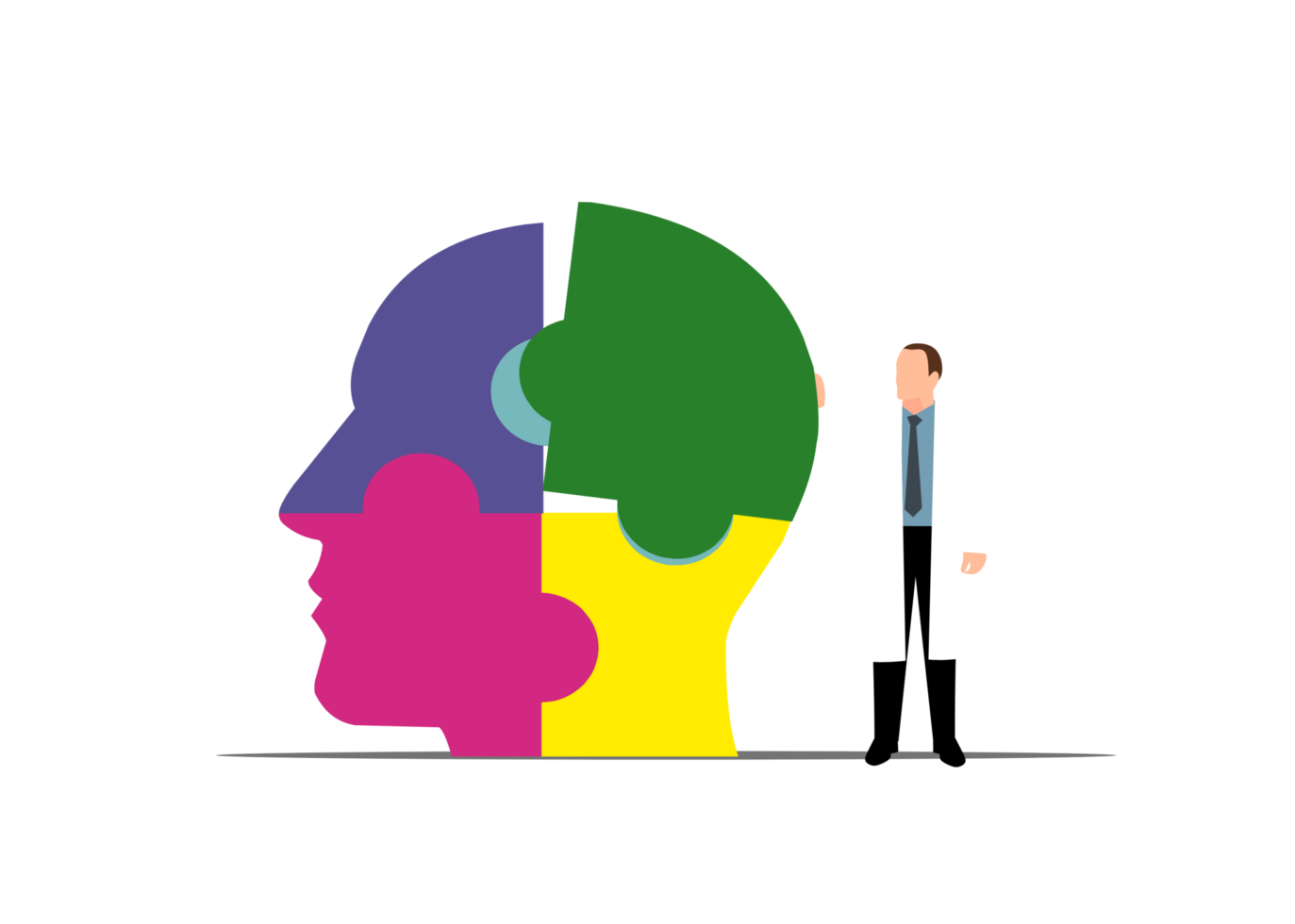 a man in a lab coat is standing next to a brain puzzle png