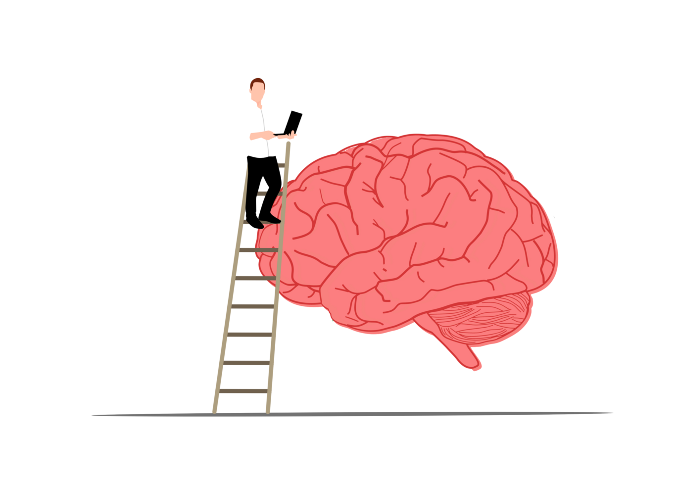 Man standing on ladder next to a brain png