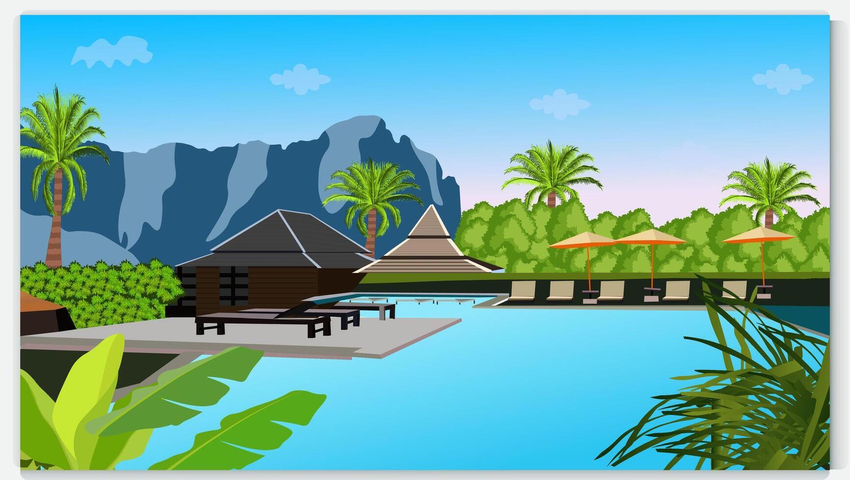 A illustration of scene in a tropical resort vector