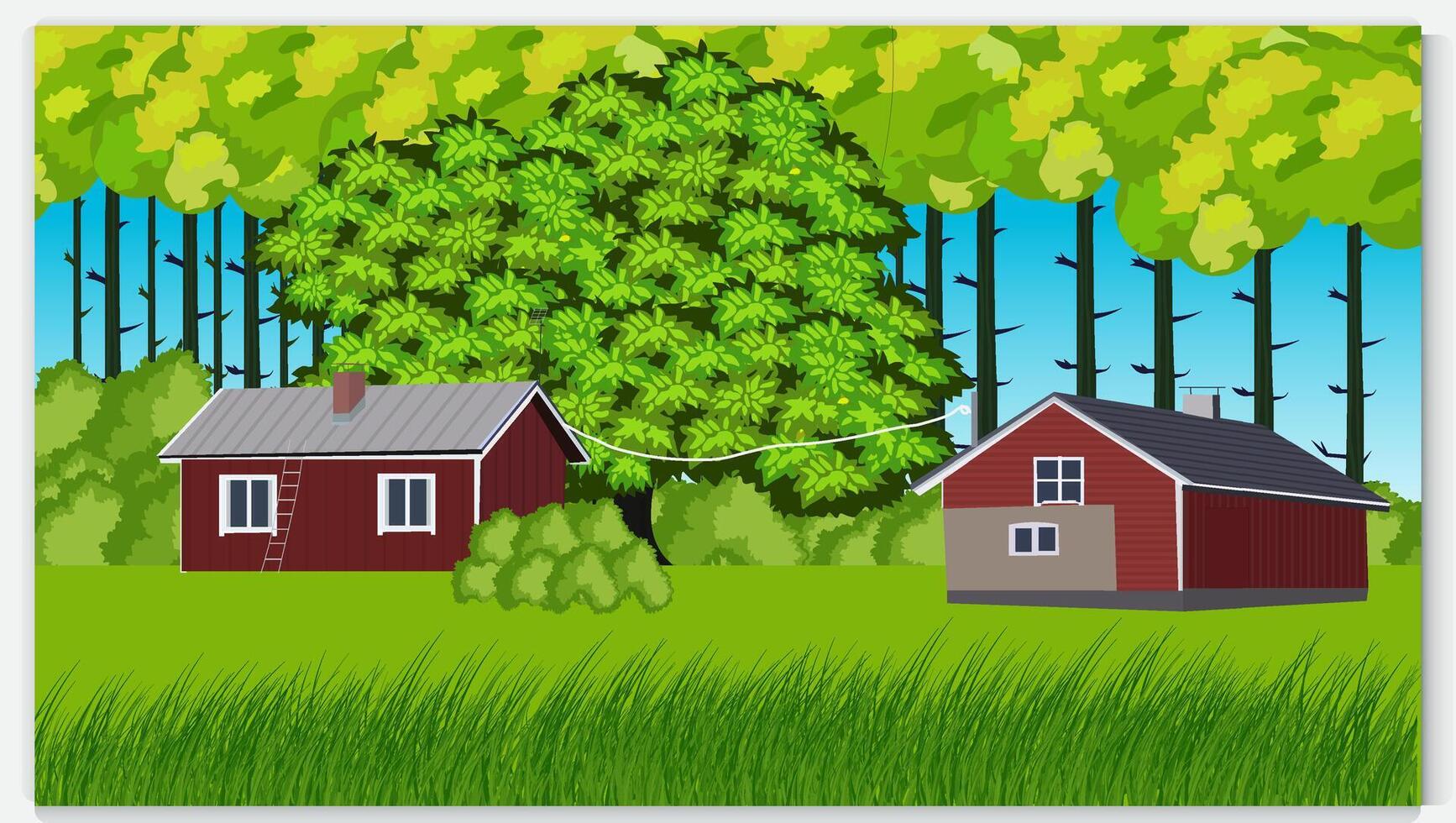seamless cartoon background with house and trees vector