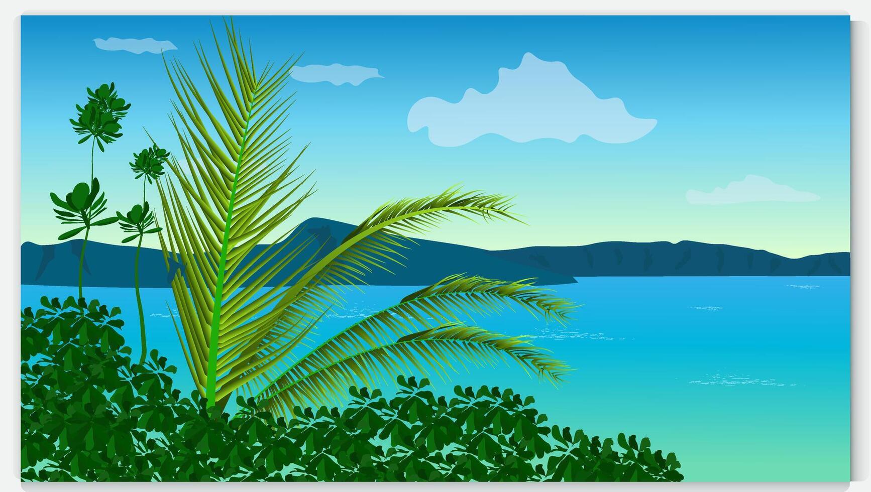Tropical palm beach with sand sea banner illustration with copy space, voucher advertising Summer vacation vector