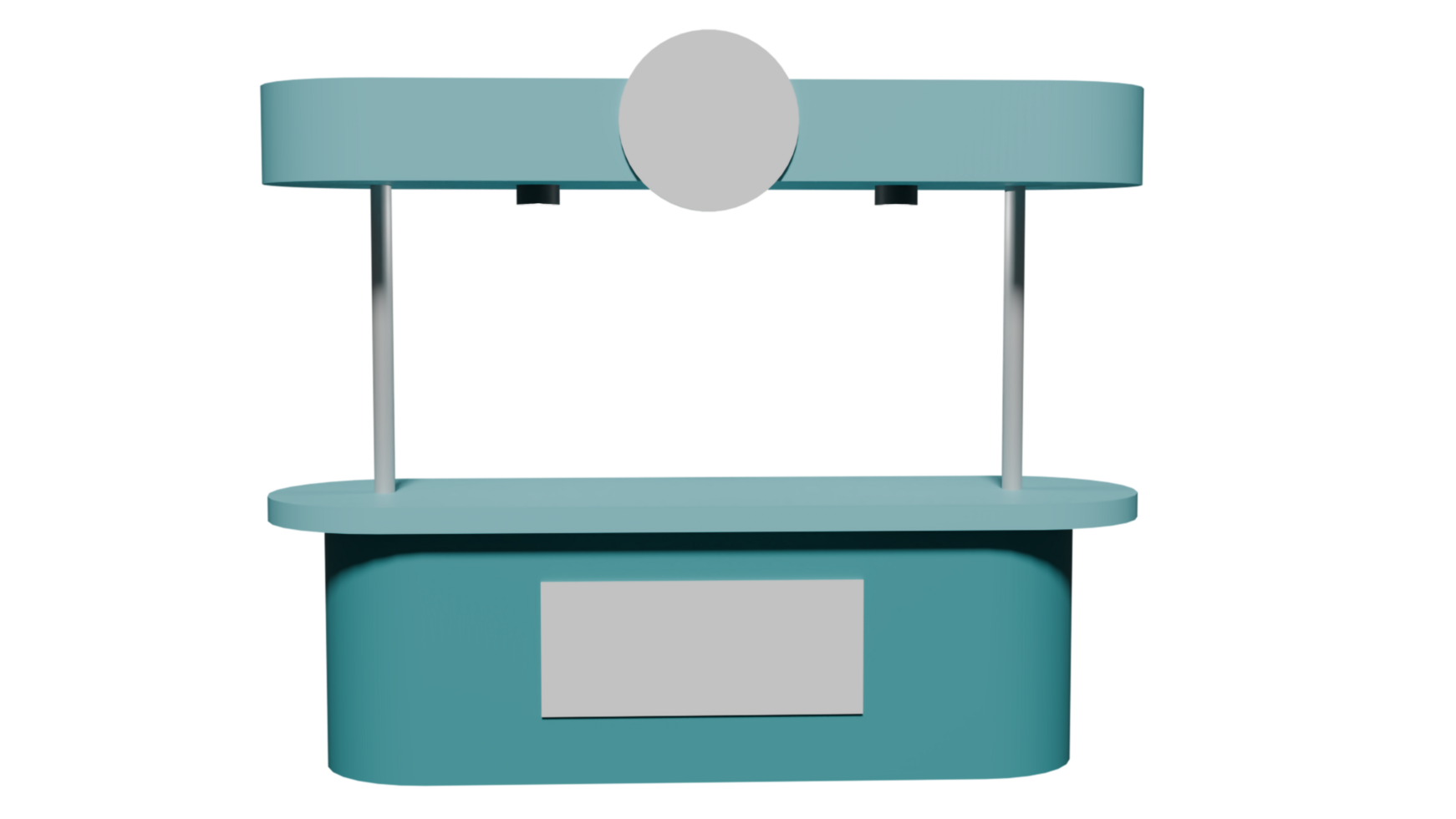 A 3D blue booth stand mockup png