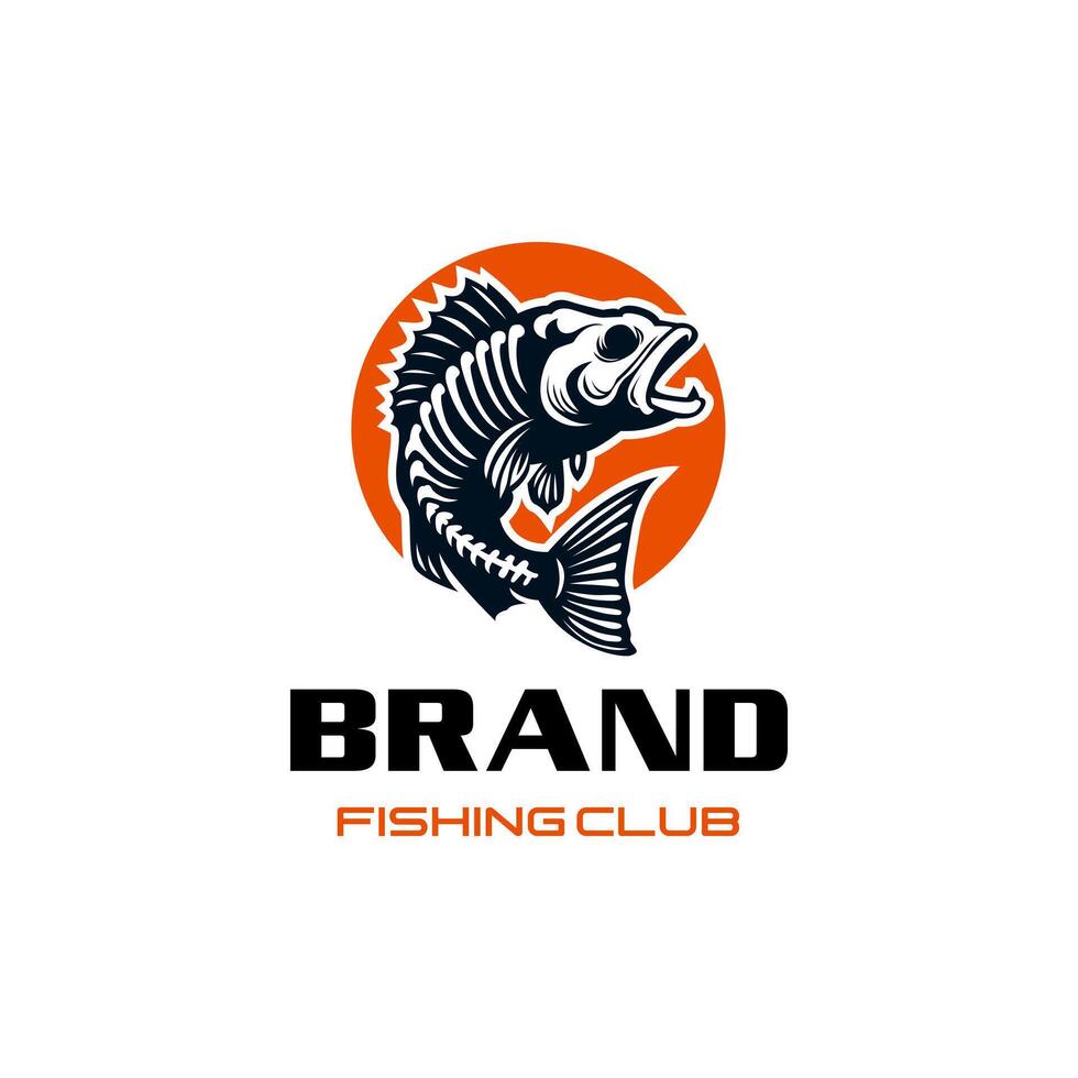 Skeleton Bass Fish Logo Design Suitable For Fishing Group vector